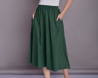 Linen Skirt, Skirt with Pockets, Linen skirt for women, Midi Skirt, Below the Knee skirt, Plus size skirt -(1)