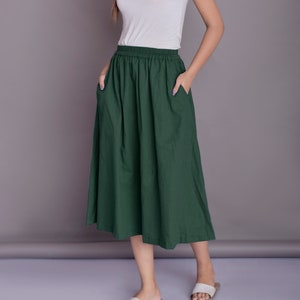 Linen Skirt, Skirt with Pockets, Linen skirt for women, Midi Skirt, Below the Knee skirt, Plus size skirt -(1)