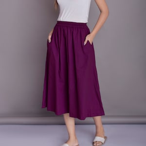 Skirt with Pockets, Linen Skirt, Linen skirt for women, Midi Skirt, Below the Knee skirt, Plus size skirt -(1)