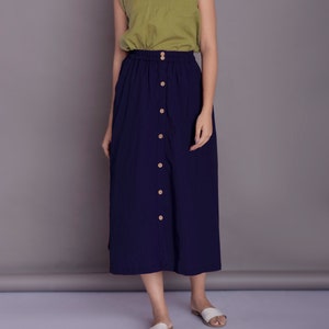 Buttoned skirt with pocket, Button opening skirt, Long Linen Skirt, Front button skirt, Midi skirt -(2)