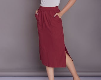 Details about   NEW Chocolate Maroon Red Ribbed Below the Knee Knit Skirt D1-31 
