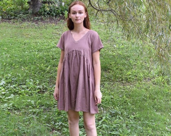 Empire waist dress, Summer midi dress, Short sleeved dress, Knee length Linen dress with pockets -  Custom made by Modernmoveboutiique