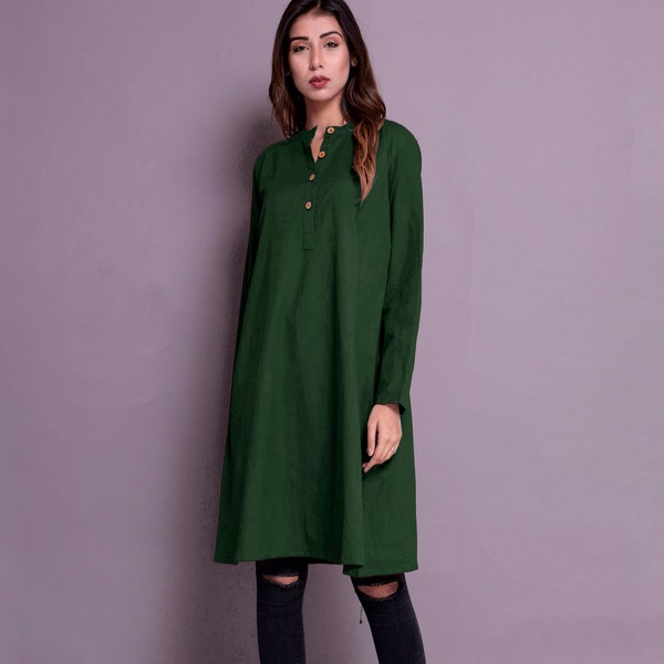 Langes Hemd im indischen Stil für Frauen, Indianer Kurta, Kurti für Frauen, Leinen gewaschenes Hemd, Leinen Long Shirt - Maßgeschneidert von Modernmoveboutique