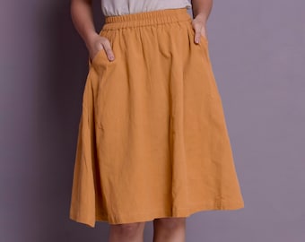 Linen Midi Skirt with Pockets | High Waist Knee Length Skirt | Casual Linen Skirt for Women | Summer Everyday Wear | Plus Size Skirt