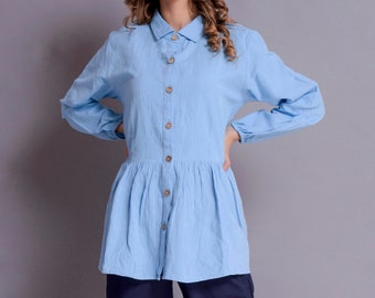 Handmade Linen Peplum Top: Flared Sleeve, Loose Fit