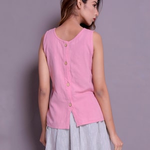 Back Buttoned Tank Top | Tank Top with Back Opening | Linen Tank Top | Back Open Top | Sleeveless Linen Summer Blouse | Women’s Top (143)