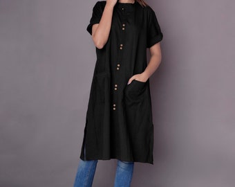 Midi dress with patch pockets Summer dress for women Button opening dress Linen Sleeveless dress Custom made by Modernmoveboutique