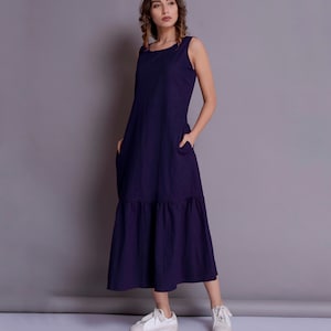 Handmade Linen Maxi Dress: Sleeveless Summer Dress with Pockets