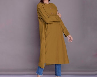 Long Shirt for Women, Long Indian Kurta Shirt, Kurti for Women, Linen shirt dress for women, Linen Kurta - Custom made by Modernmoveboutique