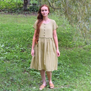 Midi dress with patch pockets Summer dress for women Button opening dress Linen Sleeveless dress Custom made by Modernmoveboutique