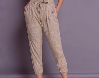 Linen pants, Elastic cuff pants, Jogger pants for women, bottom elastic pants  -(96)