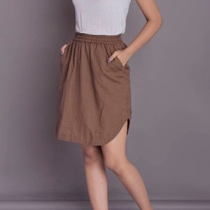 Apple Cut Linen Skirt, Skirt with Pockets, Linen skirt for women, Knee Length skirt, Plus size skirt -(8)