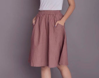 Midi Linen Skirt, Skirt with Pockets, Linen skirt for women, Knee Length skirt, Plus size skirt -(1)