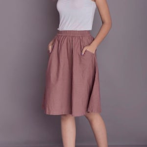 Midi Linen Skirt, Skirt with Pockets, Linen skirt for women, Knee Length skirt, Plus size skirt -(1)