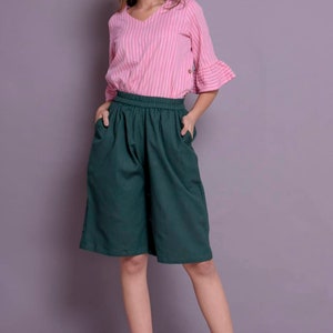 Linen short pants, Skirt shorts, Short palazzo pants, Knee length pants, Wide leg short pants -(107)