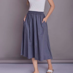 Linen Midi Skirt with Pockets | High Waist Skirt for Women | Below Knee Linen Skirt | Classy Linen Summer Skirt | Plus Size Linen Skirt -(1)