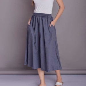 Skirt with Pockets, Linen Skirt, Linen skirt for women, Midi Skirt, Below the Knee skirt, Plus size skirt -(1)