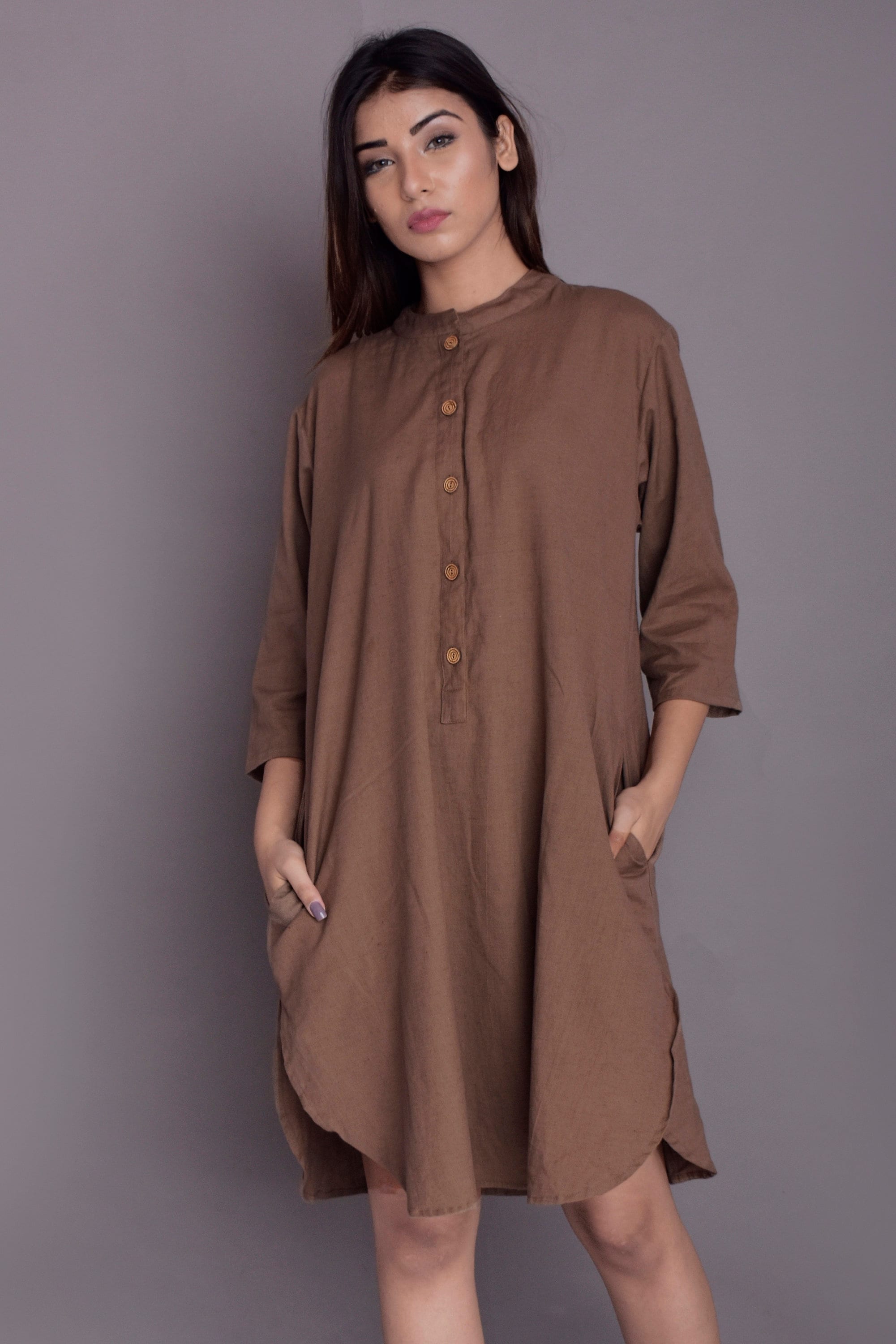 Linen Shirt Dress: Apple Cut Long Tunic - Casual Indian Style Linen Shirt Dress: Apple Cut Long Tunic - Casual Indian Style