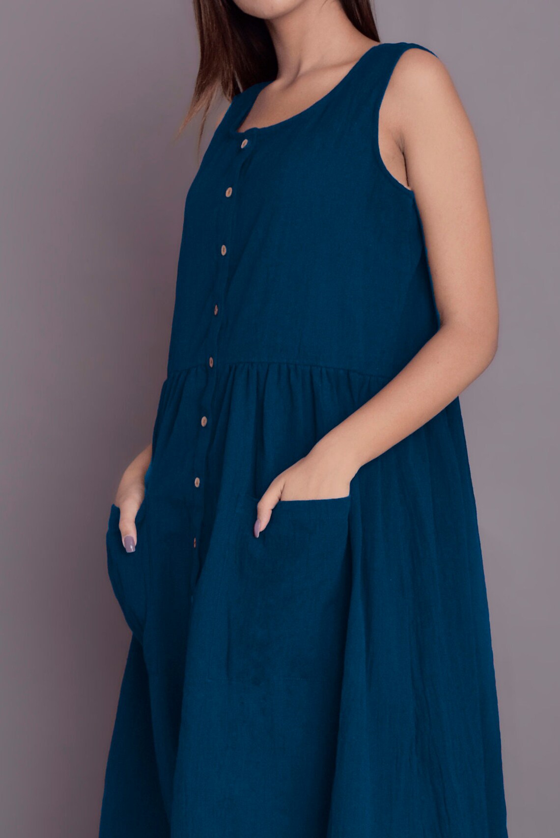 Linen Midi dress Button down dress Summer dress for women Etsy