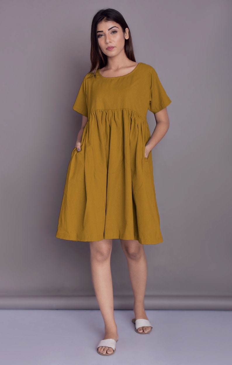 Summer Midi Dress Short Sleeved Dress Knee Length Linen - Etsy