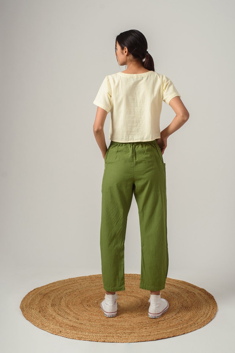 Patch Pocket Pants With Drawstring Linen Trousers Women Box Etsy