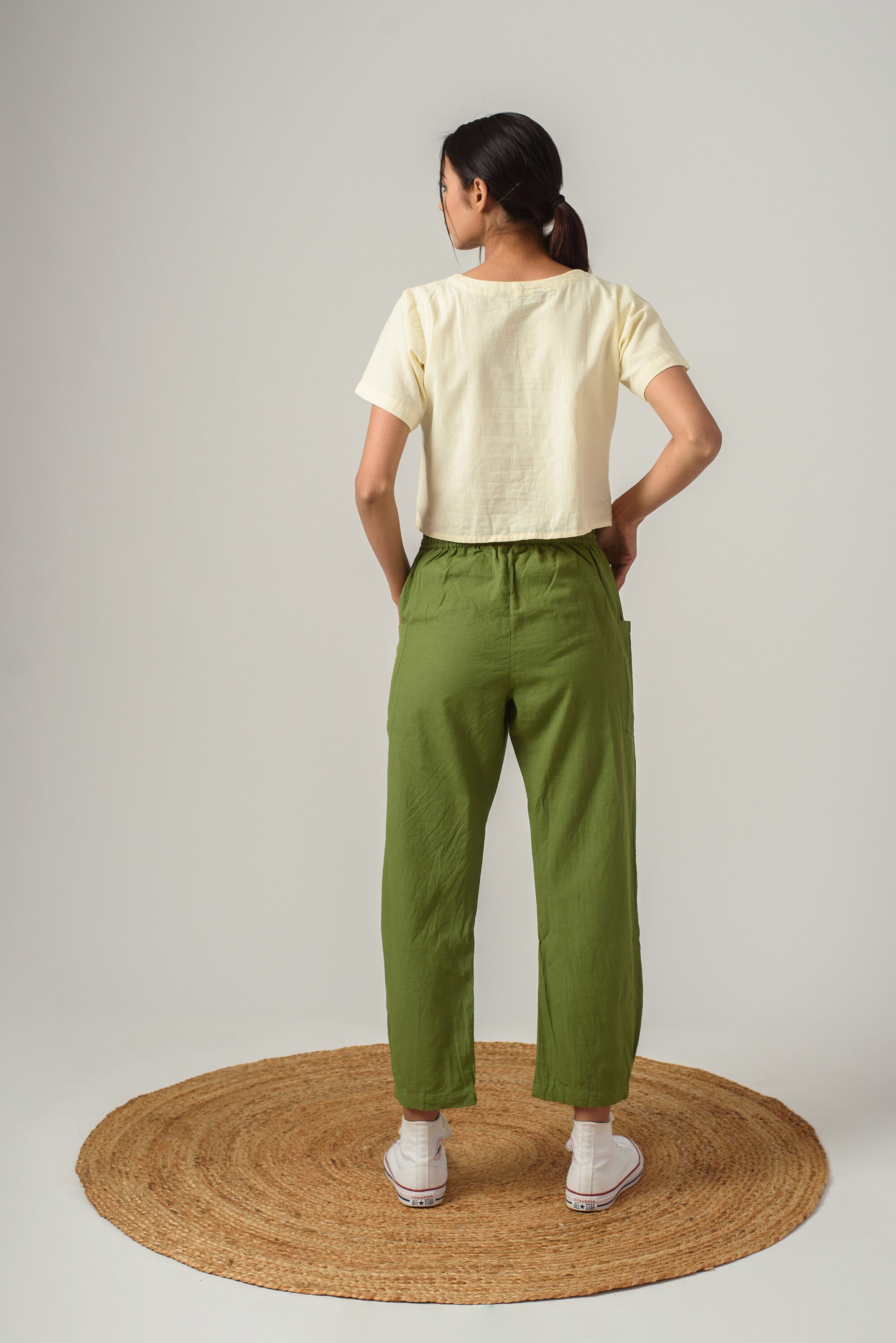 Patch Pocket Pants With Drawstring Linen Trousers Women Box Etsy