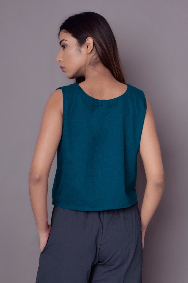 Linen Sleeveless Crop Top Linen Crop Top Cropped Blouse V Etsy