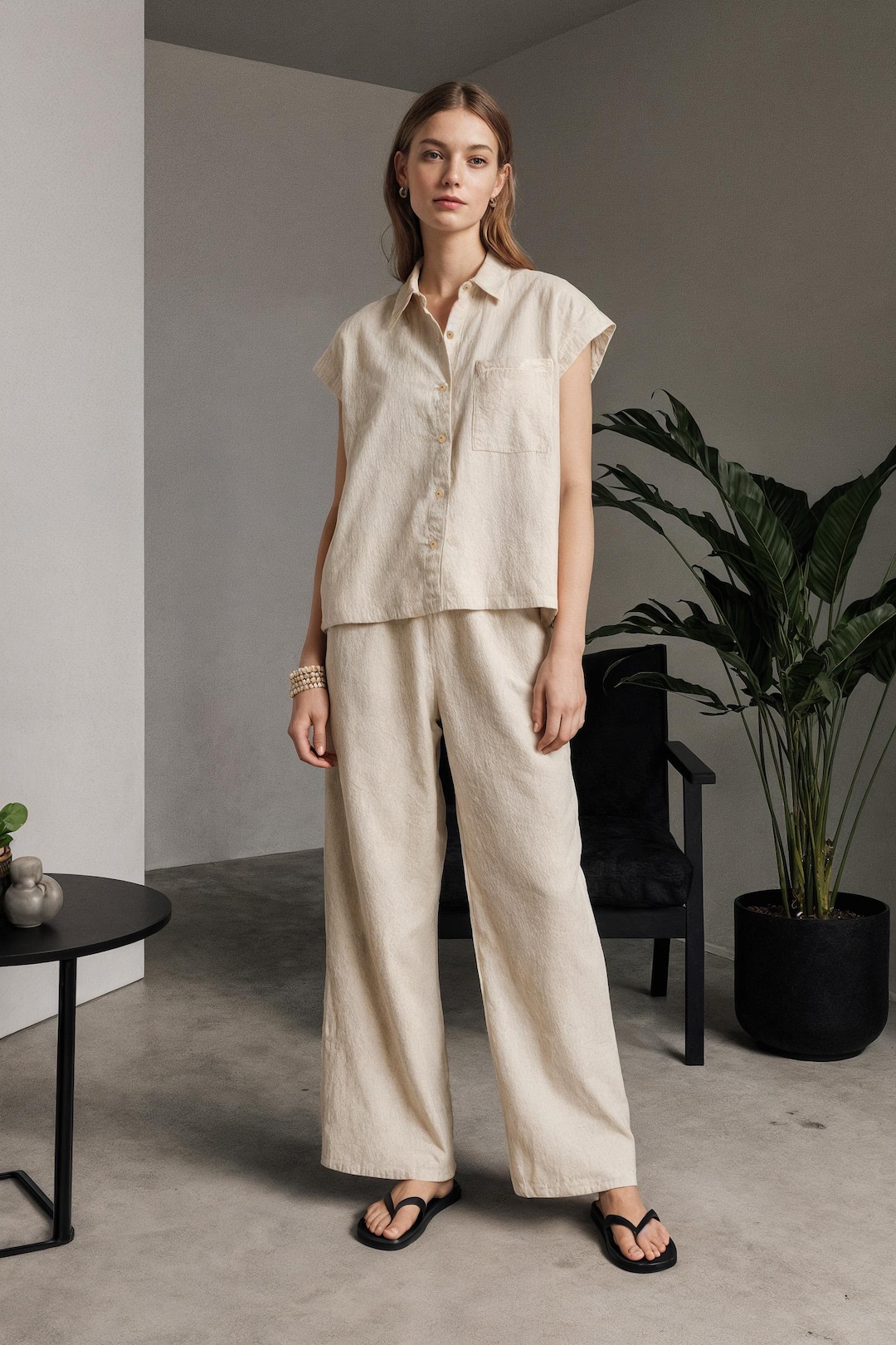Linen Pants Set Relaxed Fit Shirt & Wide Leg Trousers Etsy — free download