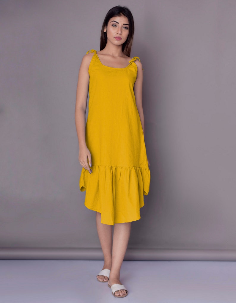 Summer dress for women, Everyday dress, Linen Strap Dress With Ruffle Bottom, Linen Tie Strap Dress Custom made by Modernmoveboutiique image 1