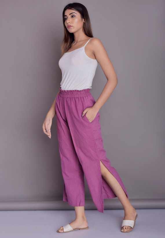 Buy LOV by Westside Solid Red Side Slit Cut Trousers for Online @ Tata CLiQ