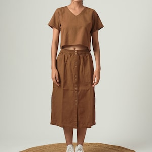Linen Crop Top: Short Sleeve Washed Blouse