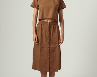 Linen Crop Top: Short Sleeve Washed Blouse