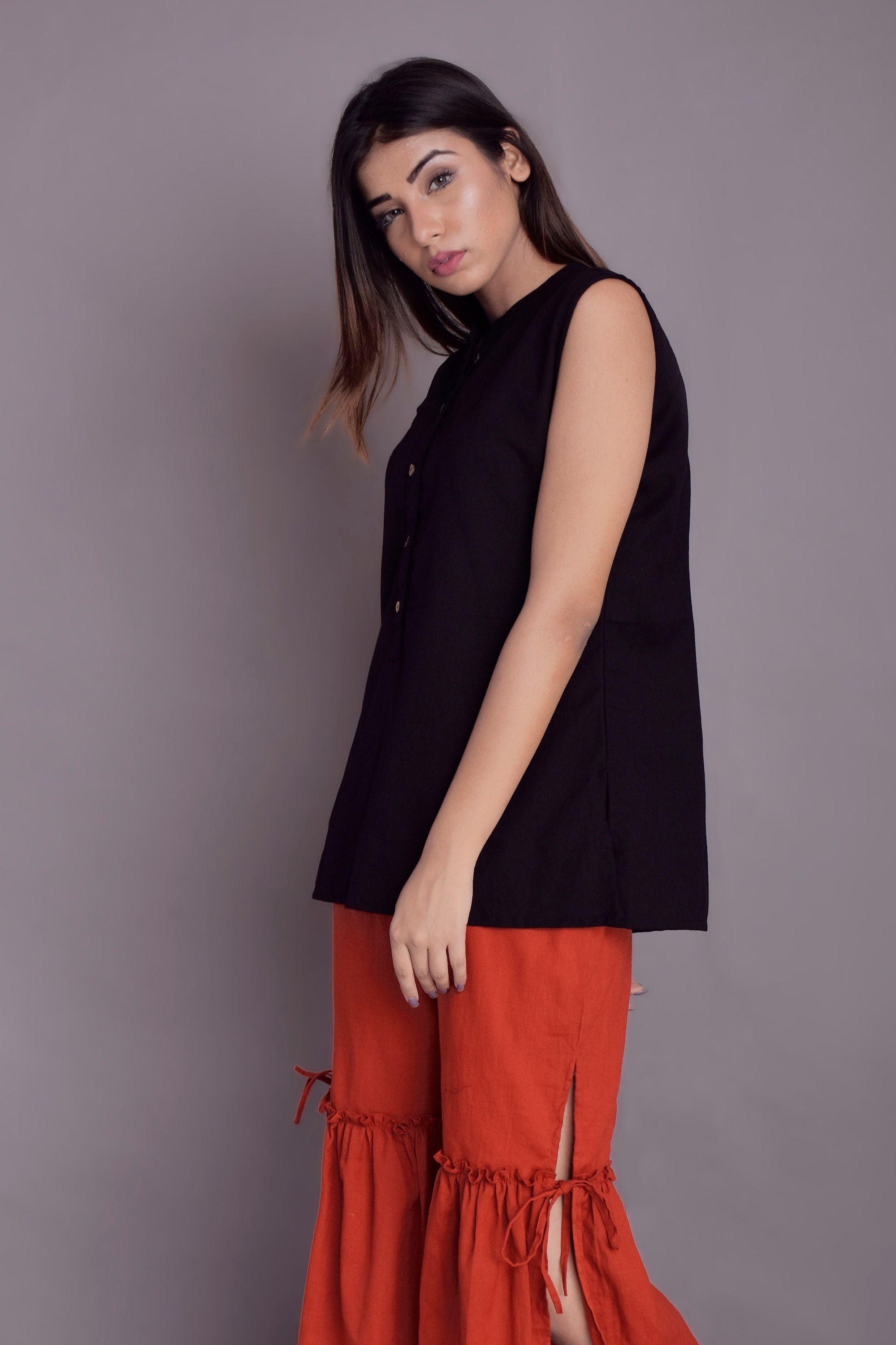 Linen Sleeveless Indian Shirt for Women Black Linen Shirt Etsy