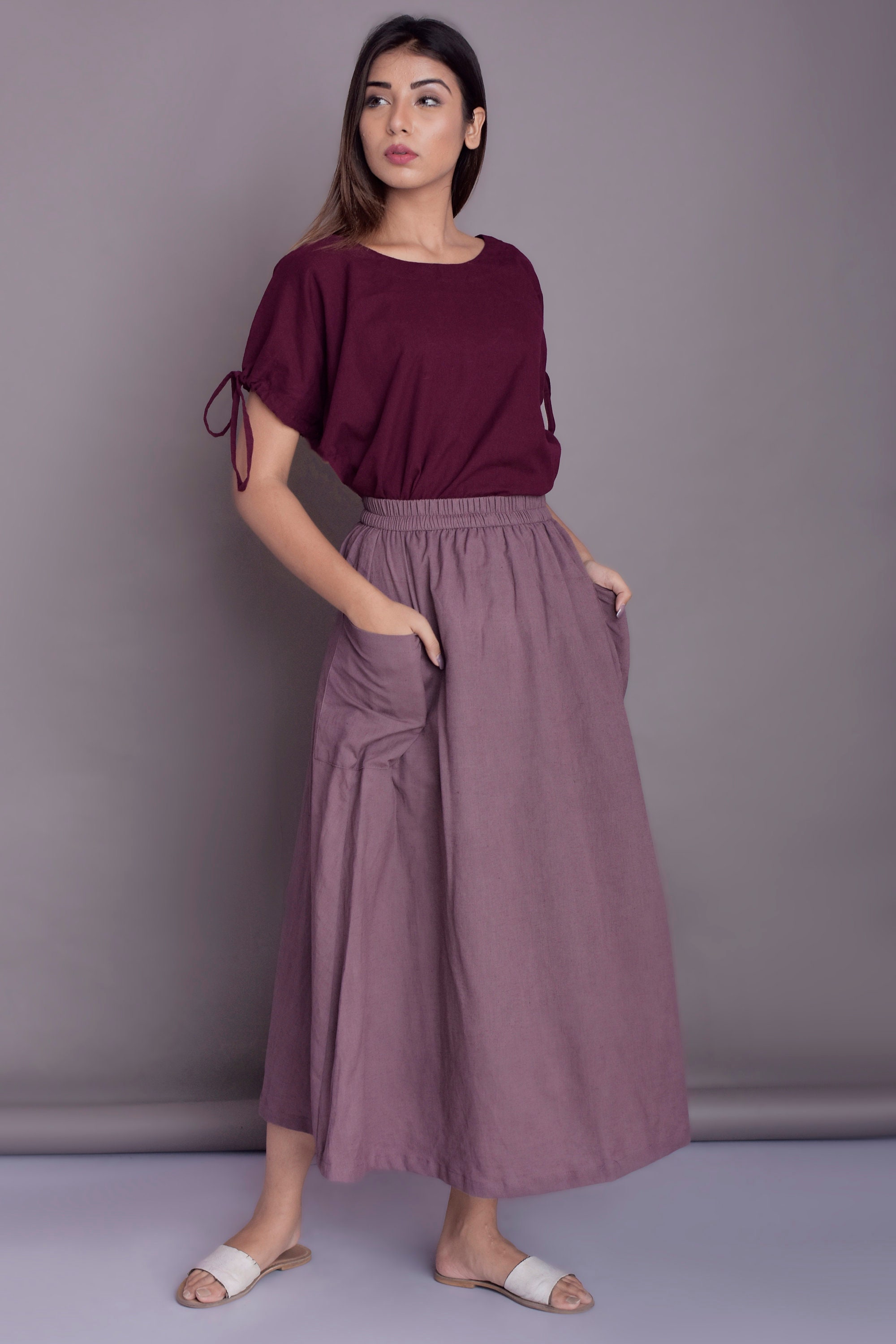 Patch Pocket Skirt Maxi Skirt Casual Linen Skirt Full - Etsy