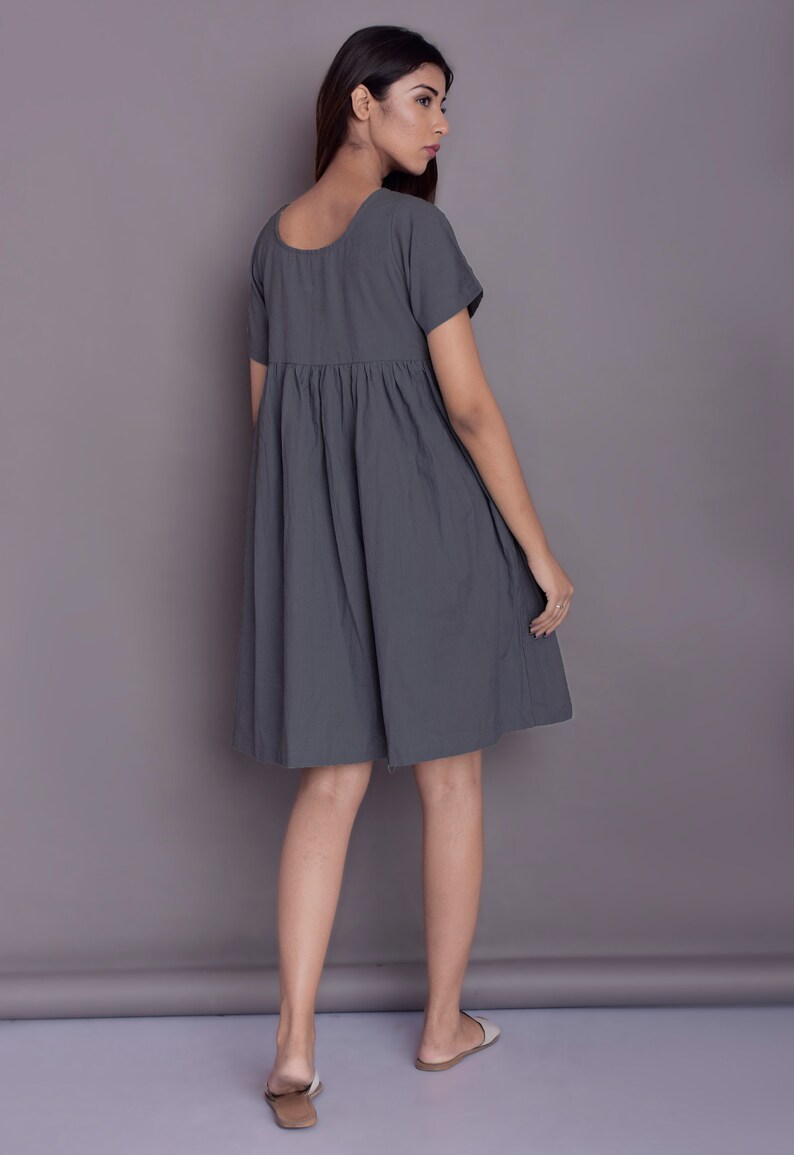 Knee Length Linen Dress With Pockets Empire Waist Linen Etsy