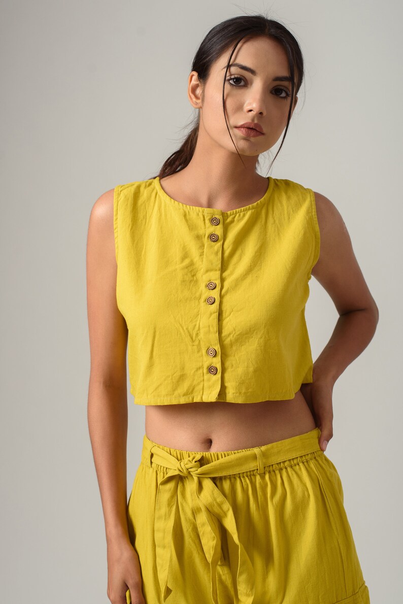 Sexy crop top, Loose crop top, Cropped tank top, Button down crop top, Button down linen top, Sleeveless crop top, Sleeveless linen top46 image 2