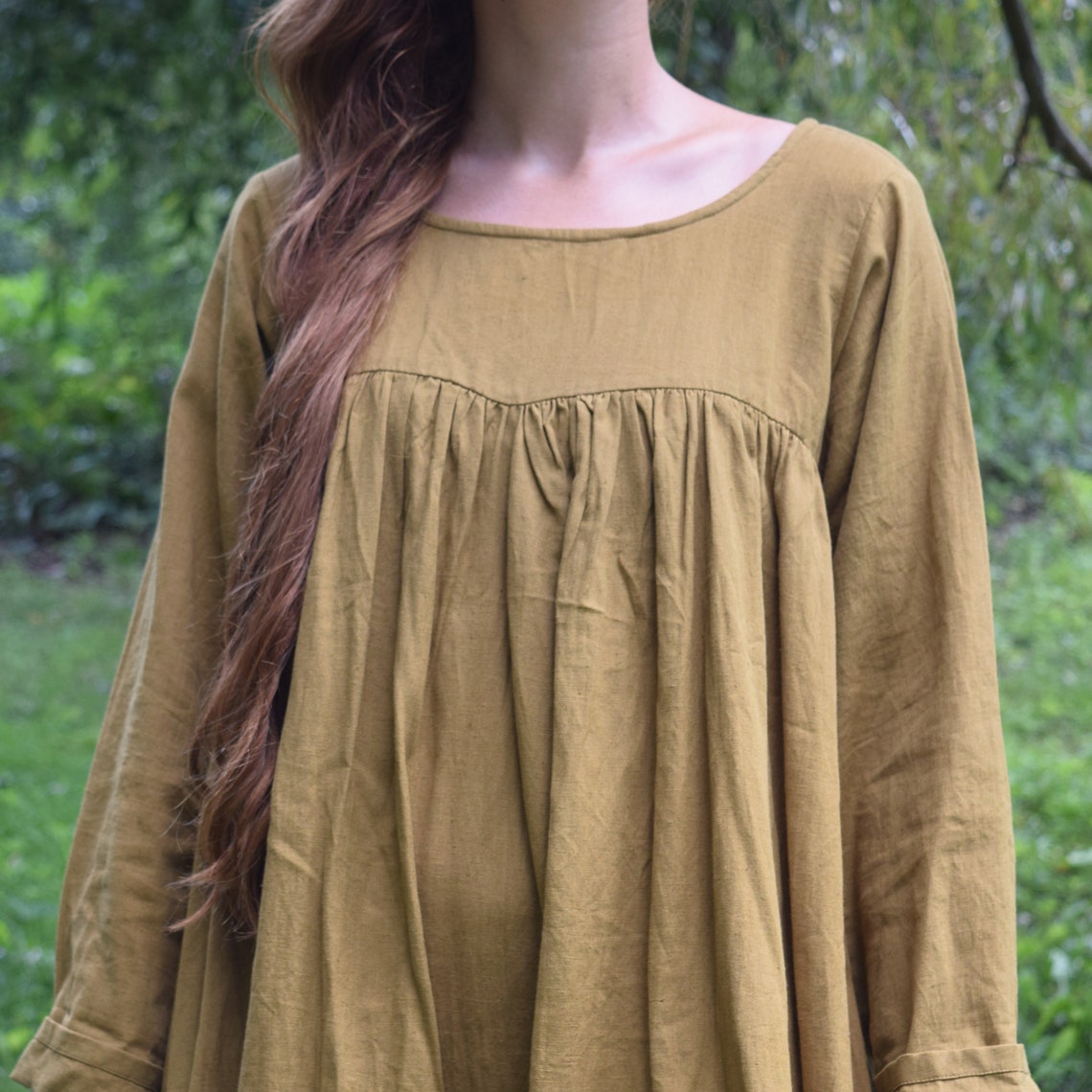 Empire Waist Linen Dress Summer Dress Full Sleeve Dress Etsy