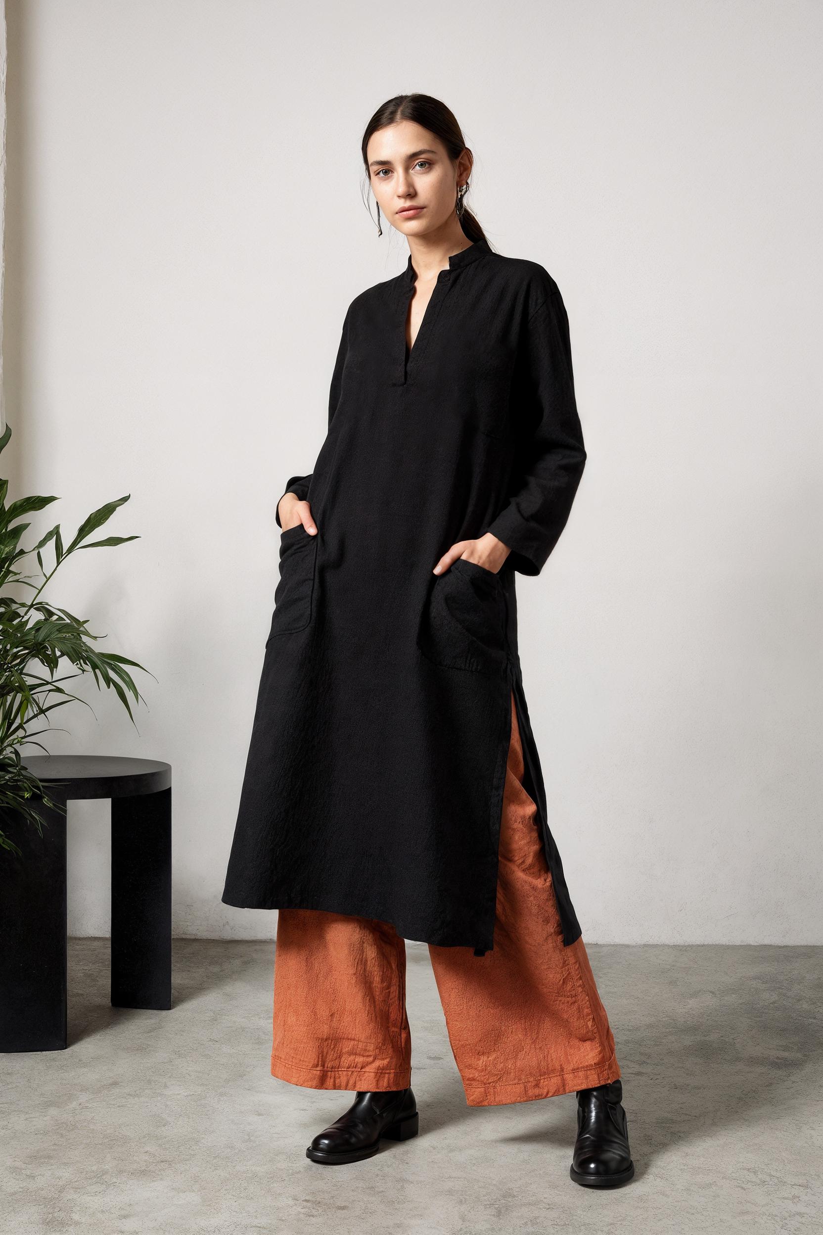 white christmas dresses Striped Cotton Maxi Dress with Side Slit – Lugrantha