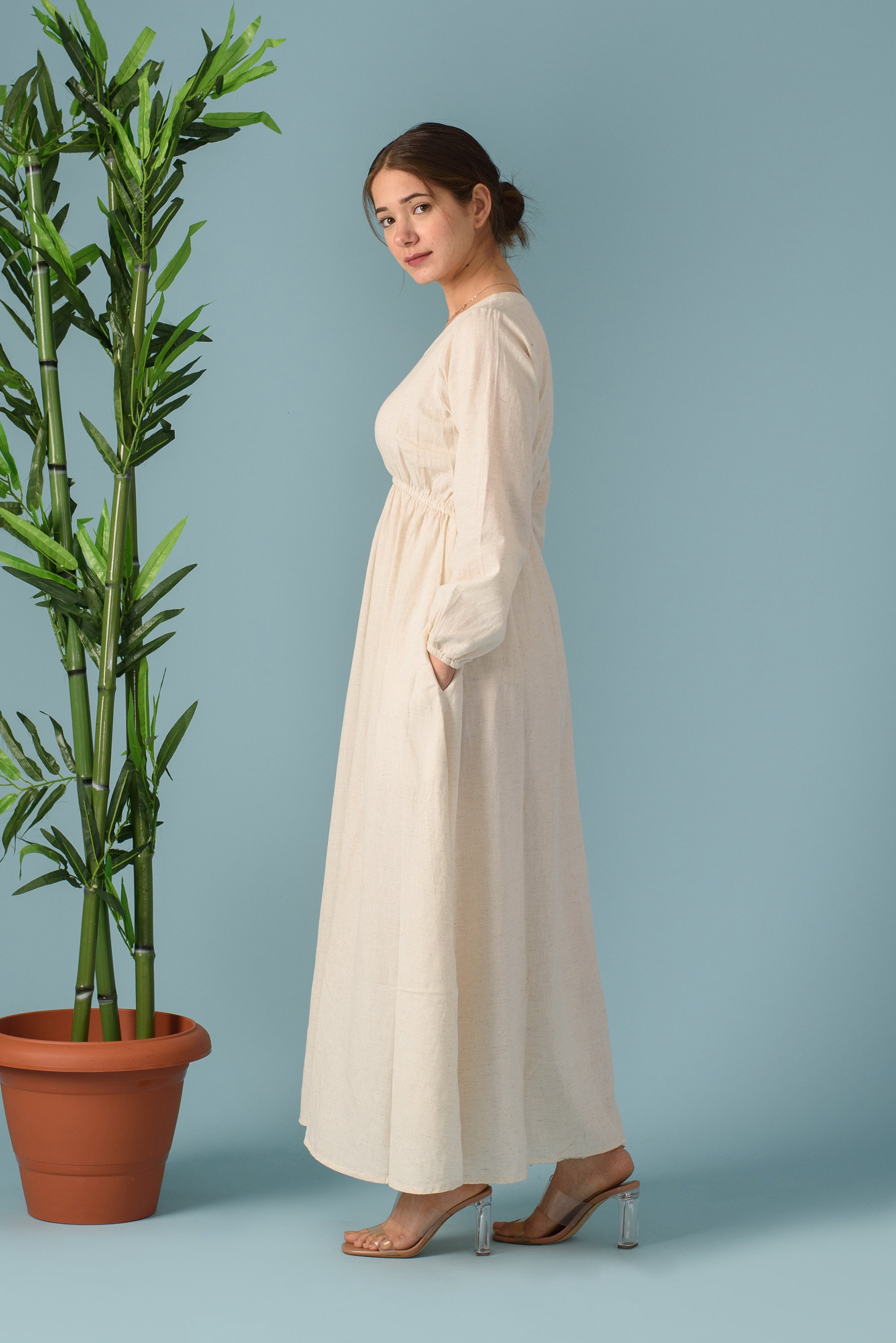 Maxi Linen Dress Empire Waist Dress Elegant Linen Dress