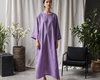 Linen Drop Shoulder Above Ankle Length Dress