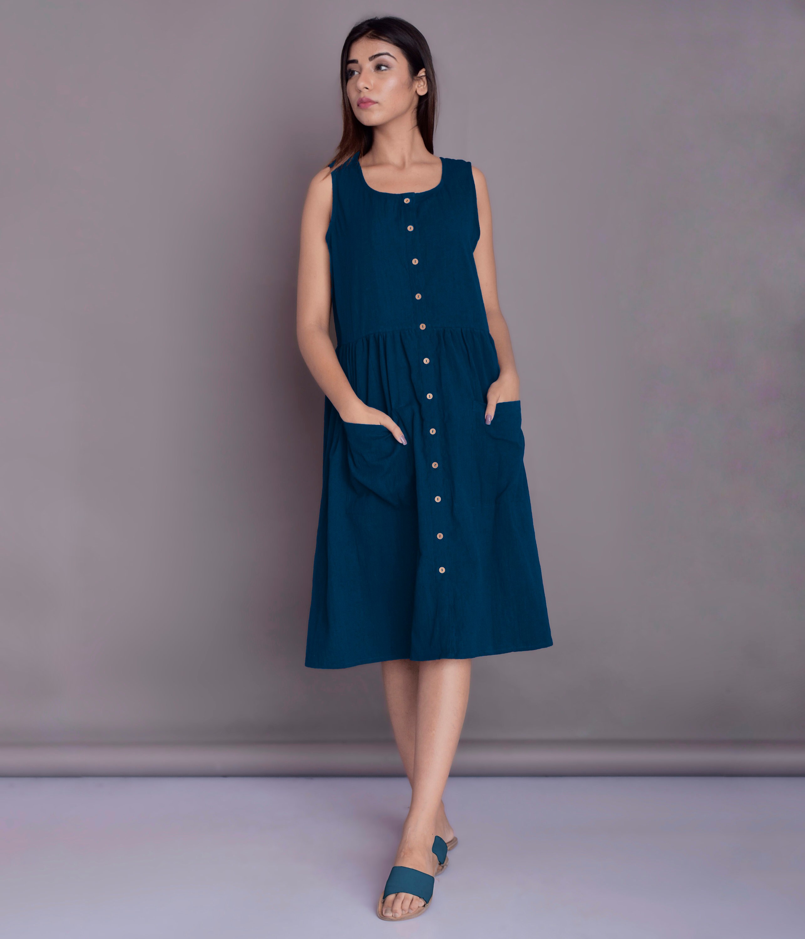 Linen Midi Dress Button Down Dress Summer Dress for Women Etsy UK