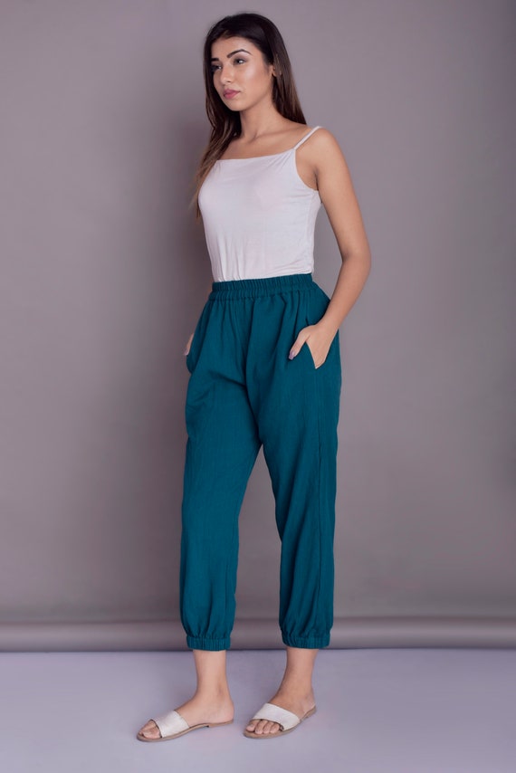 Pantalones jogger para mujer, Pantalones con puños elásticos, Pantalones de  lino, pantalones elásticos inferiores 97 -  España