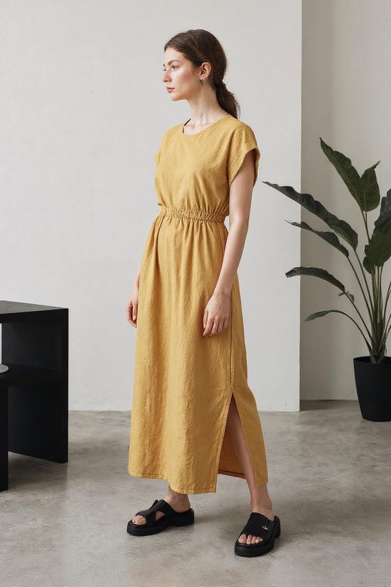 knee length dresses for ladies Burst of Yellow Midi Dress - Yellow, Large | Hazel and Olive