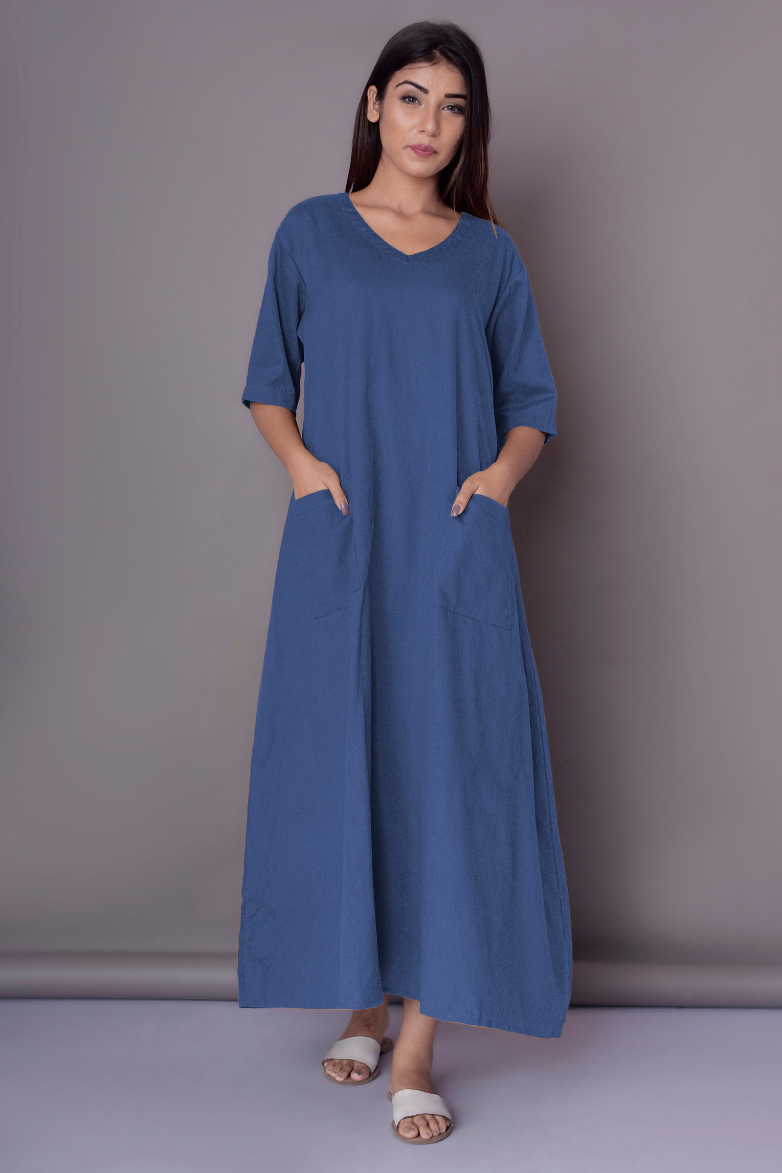 Linen Maxi Dress Tunic Dress With Patch Pockets Ankle Length - Etsy