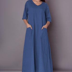 Linen Maxi Dress Tunic Dress With Patch Pockets Ankle Length - Etsy