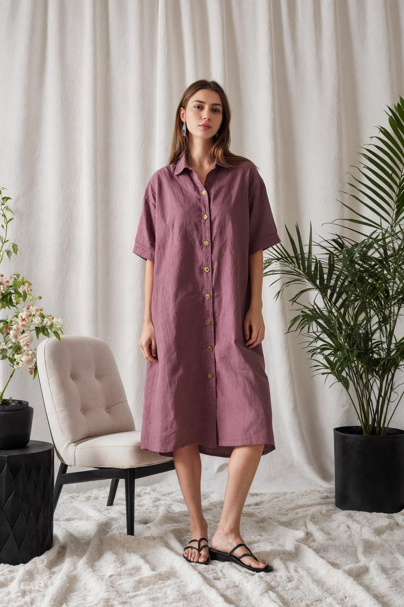 chinese dress ladies Livia Button Dress - French Blue Linen main image 0
