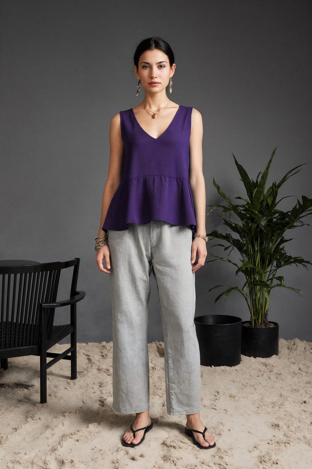 Linen Peplum Blouse: Sleeveless V-neck Summer Top - Etsy