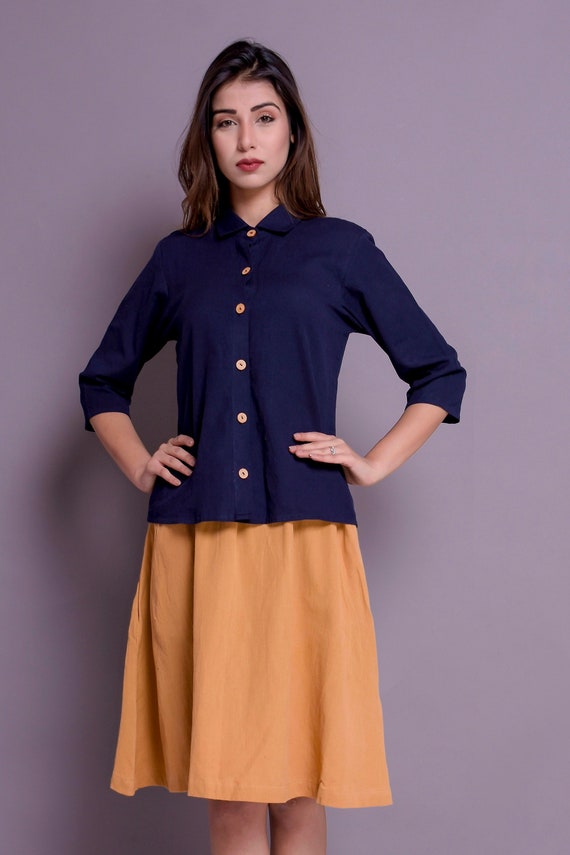 Linen Office Shirt: Women's 3/4 Sleeve Top