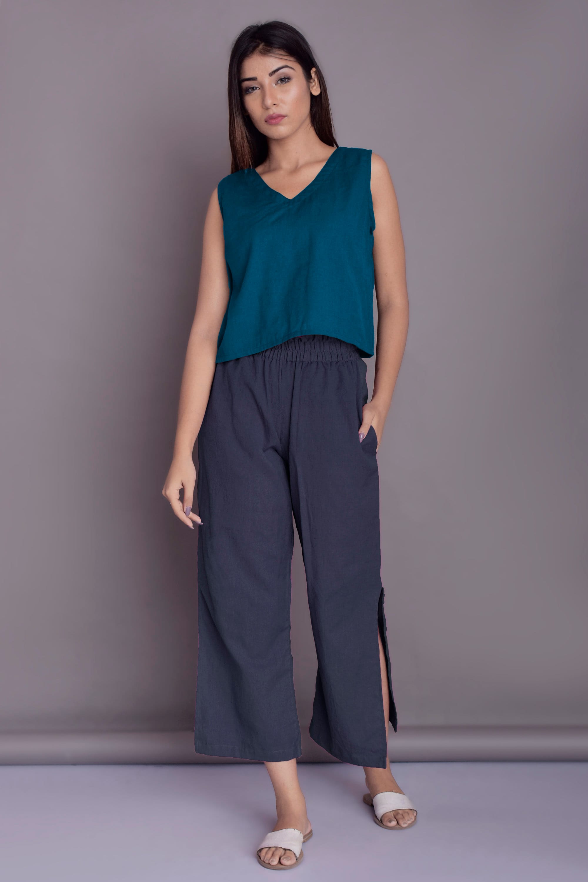 Linen Sleeveless Crop Top Linen Crop Top Cropped Blouse V Etsy