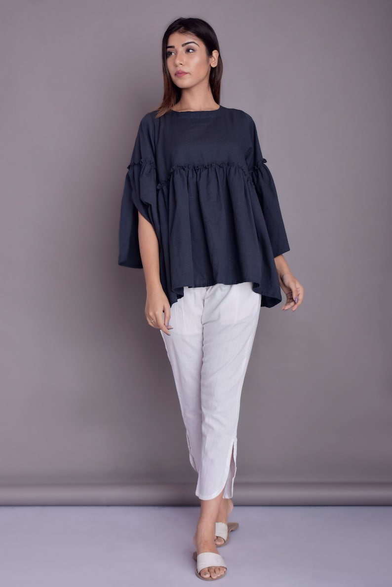 Linen Sleeve cut blouse Casual Linen Tunic Ruffle Tunic | Etsy